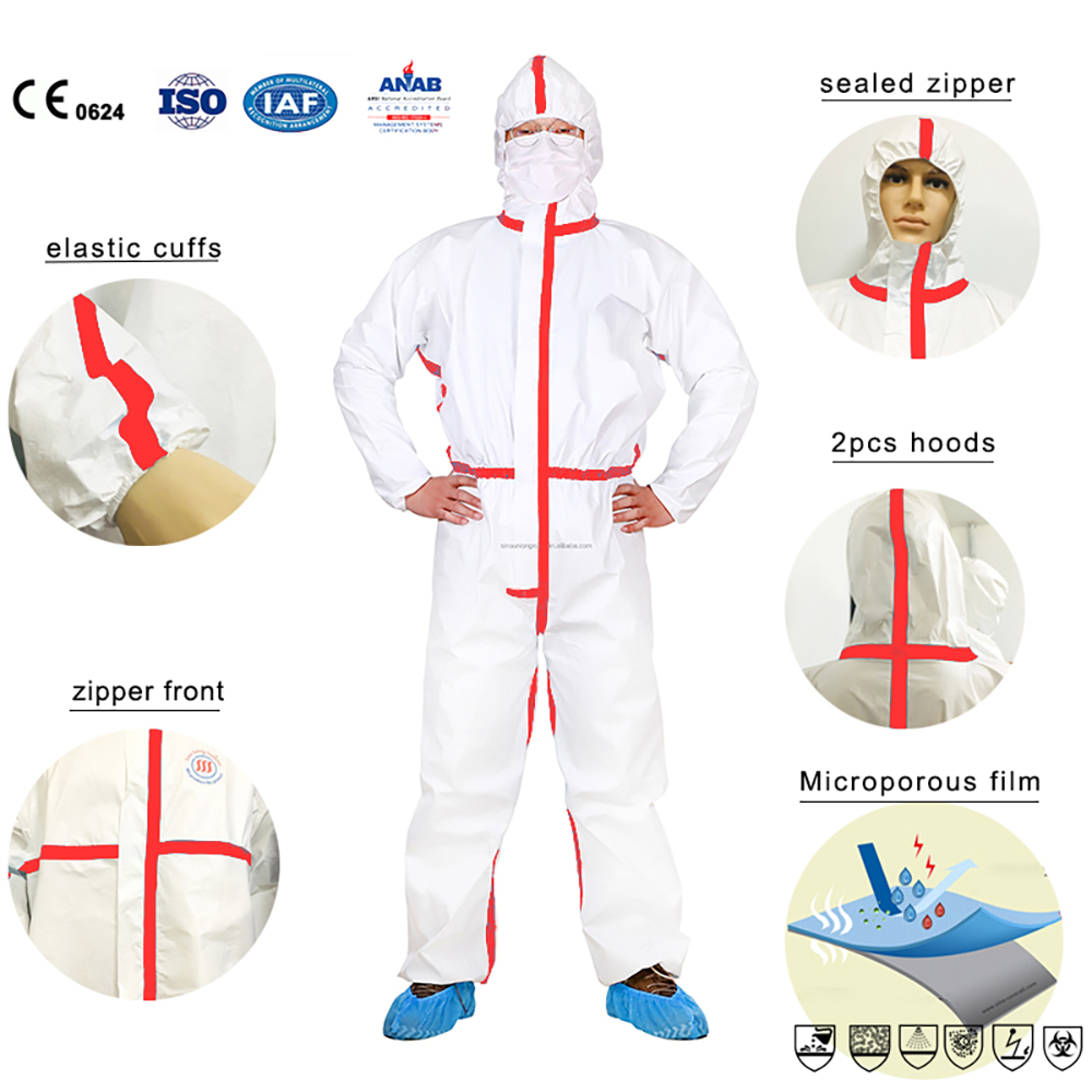 En14126 Microporous SF Overall Protective Clothing PP PE Laminated Full Body Gown