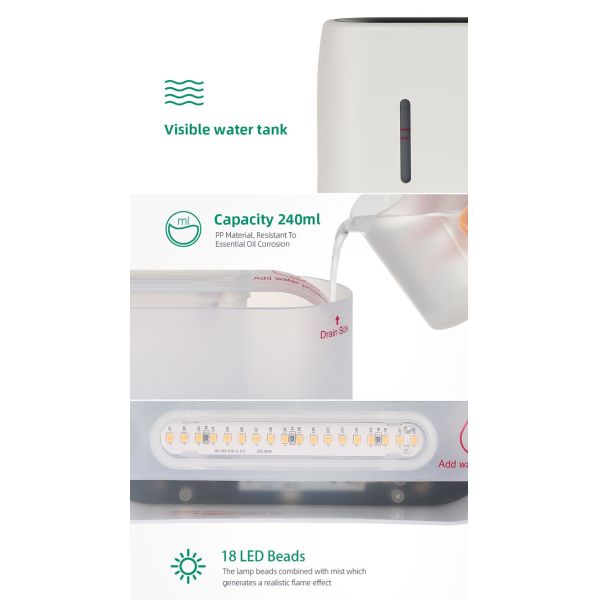 Hot Sale 240ml Ultrasonic Remote Control Household Essential Oil Diffuser with 3D Flame Light Fire Flame Effect Aroma Diffuser