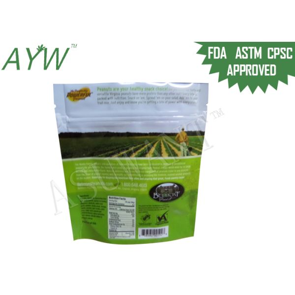 Resealable Pouch Packaging For Sea Salt Peanuts , Silver k Foil Bag Pouches 4.5 Oz