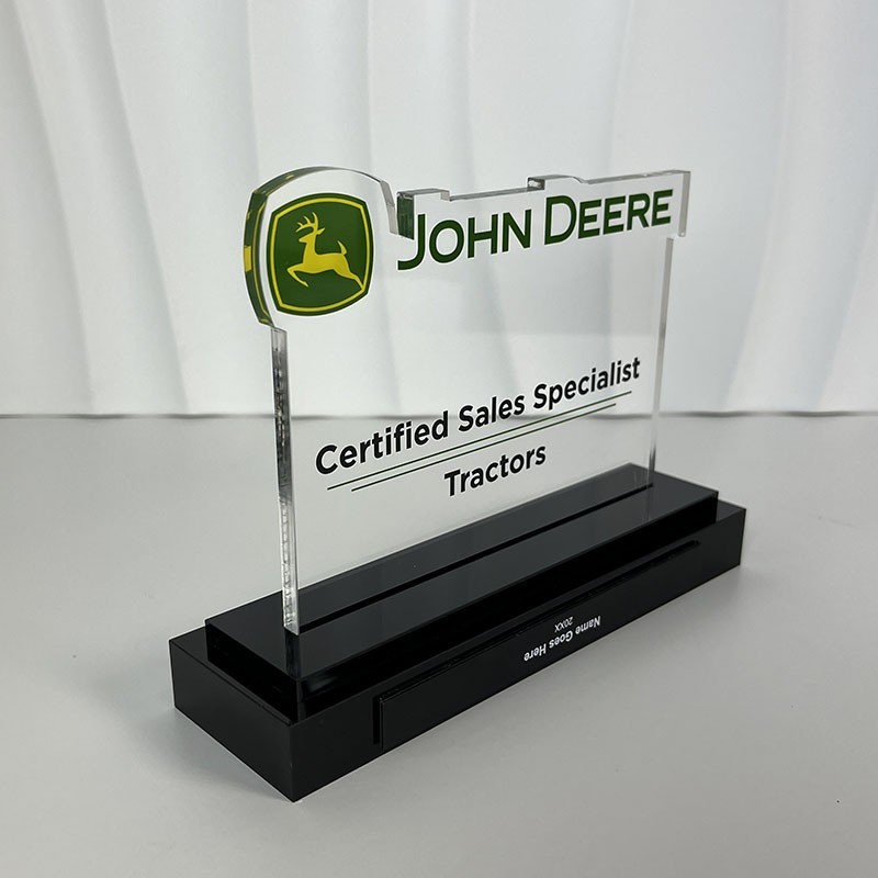 Custom Acrylic Table Sign with Black Base, UV Printed Logo Desk Stand Counter Display Plaque