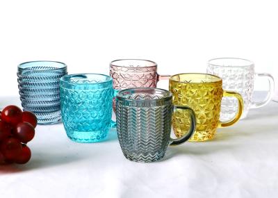 Lead Free Embossed Solid Colored Glass Mug, Vintage Coffee Glasses