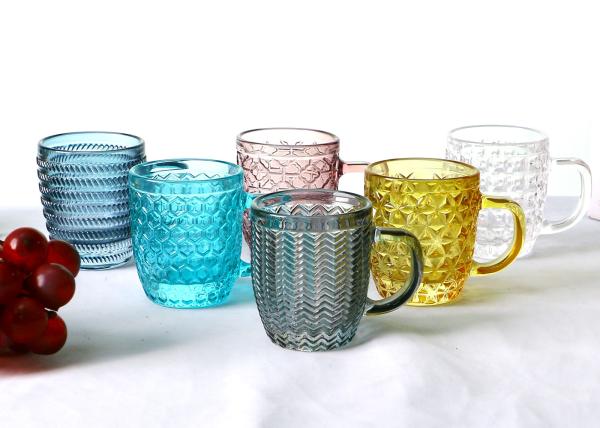 Lead Free Embossed Solid Colored Glass Mug, Vintage Coffee Glasses