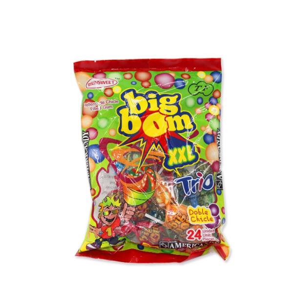 Bubble Gum Center Filled Fruit Lollipops Assorted Flavors Big Ball Shape