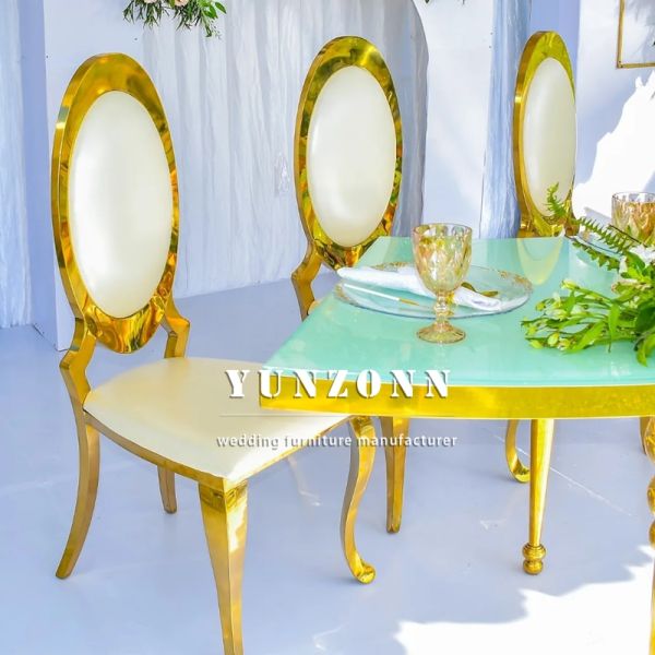 Luxury Royal and Modern Gold Hotel Chairs with Special Carved Pattern Stainless Steel Material for Wedding Dining Chair