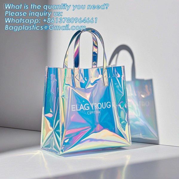 Vinyl Tote Bag Neon Jelly Shoulder Beach Bag Laser Shopping Summer Beach Women Pvc Shoulder Tote Bags Holographic Waterproof Jelly Transparent Handbag For Girl