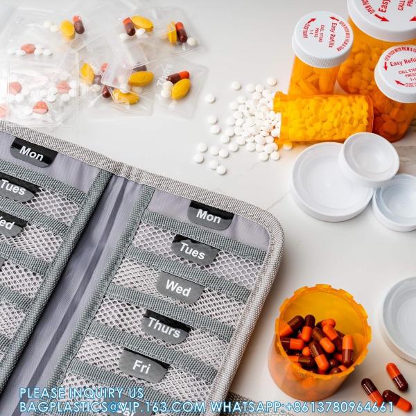 Pill Organizer + Supplement Case For OTC Medicine, Prescription + Vitamins - 14 Labeled Monday-Sunday Pouches