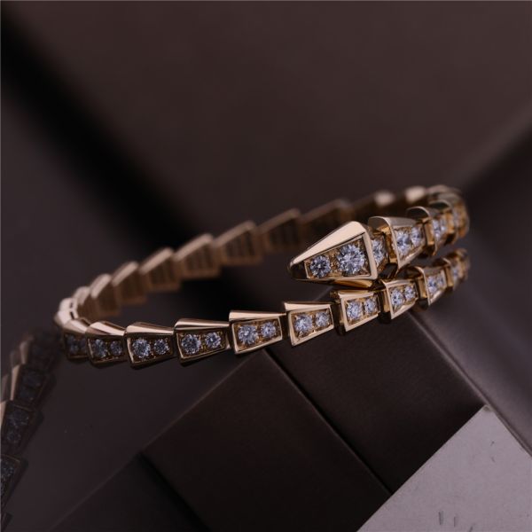 Luxury Brand Serpenti Viper one-coil thin Bracelet Yellow Gold Snake Bracelet with full pavé diamonds