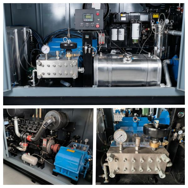 1500 Bar Industrial Water Jet Cleaning Machine with 264 kW Diesel Engine and 60 L/min Water Flow