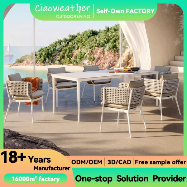 Cuadro de aluminio Sofá de jardín de diseño moderno silla de ratán tejido de vícara Muebles de exterior para hotel