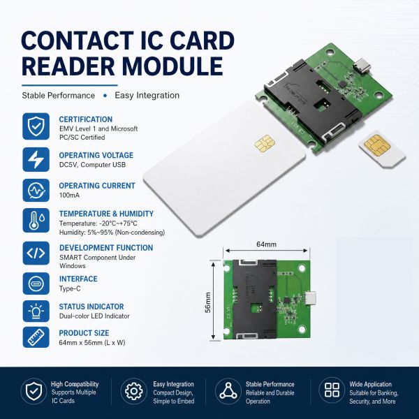 C3-DMP-00 Contact CPU Card Reader Module ISO7816 Protocol PCSC Standard IC Card Reader PSAM Card USB 2.0