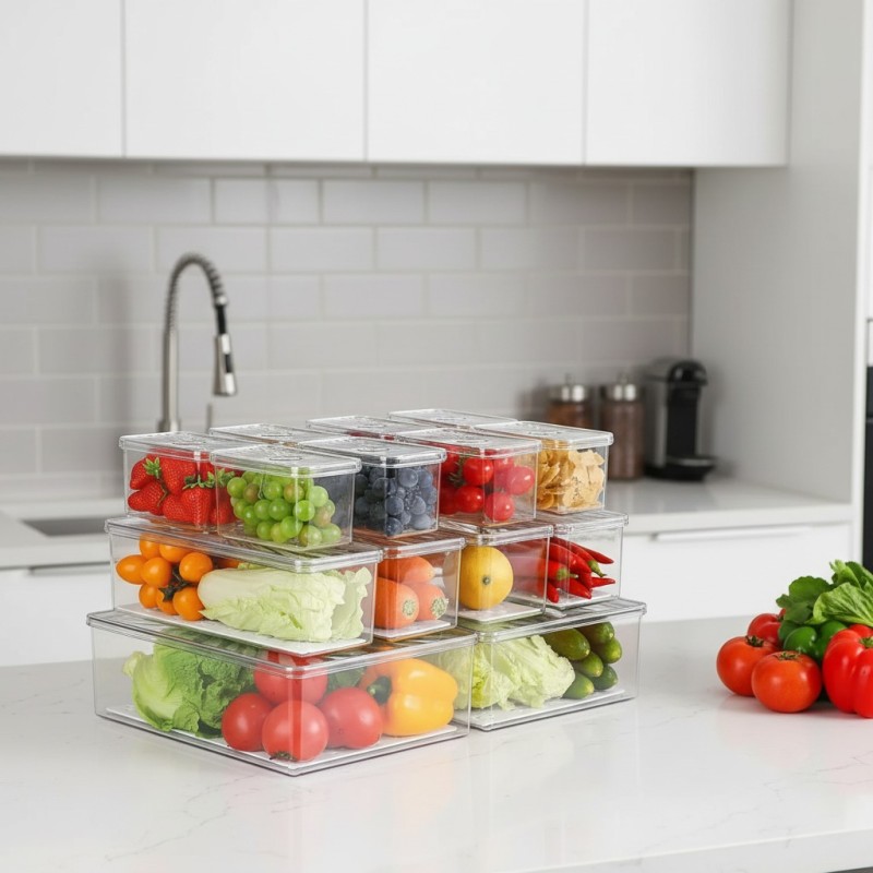 Fresh Plastic Food Container Set Storage Boxes Refrigerator Food Boxes Transparent Kitchen Storage Boxes