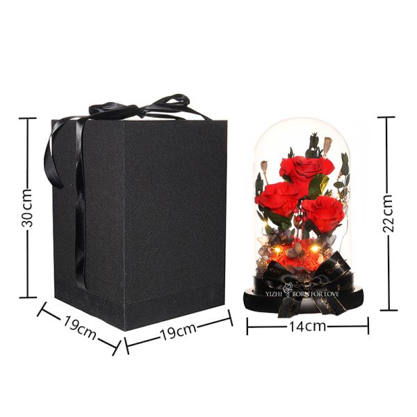 Deluxe 3 Rose Glass Shaded Eternal Rose Box For Your Loved One On Valentines Day