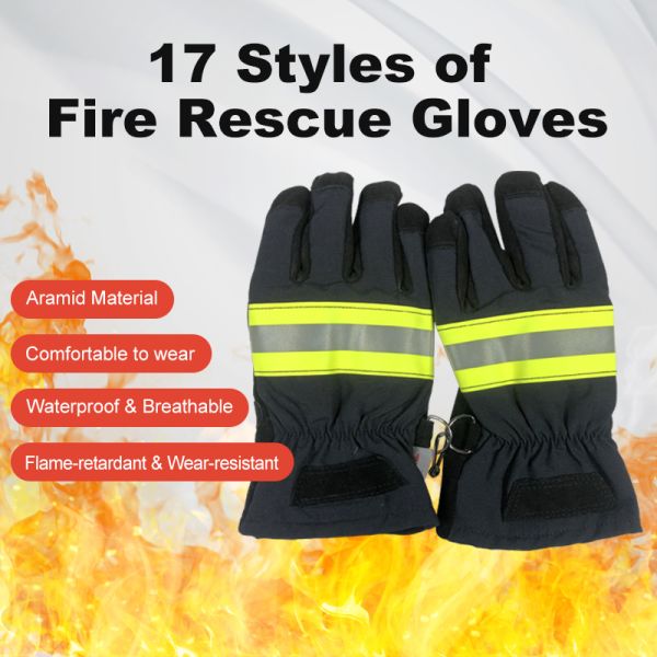 17 Style Firefighter Rescue Gloves, Aramid Flame Resistant Back, Cowhide Leather Palm, TPU Waterproof & Aramid Heat Insulation Safety Gloves for Fire Fighting Emergency Operation