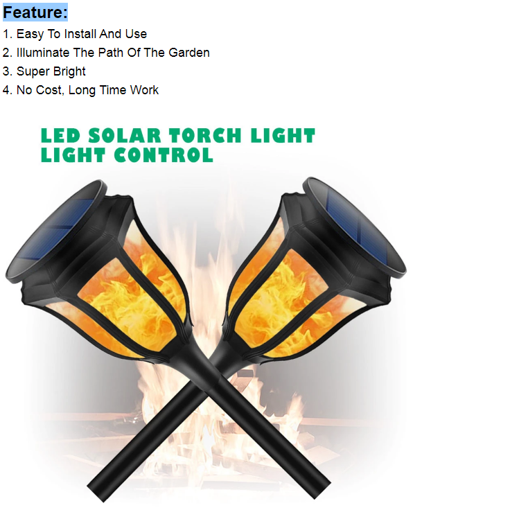 2020 Waterproof New Luxury Solar Flame Torch Lights Dancing Flame Flickering 96 LED Solar Garden Lawn Lamp for Outdoor D