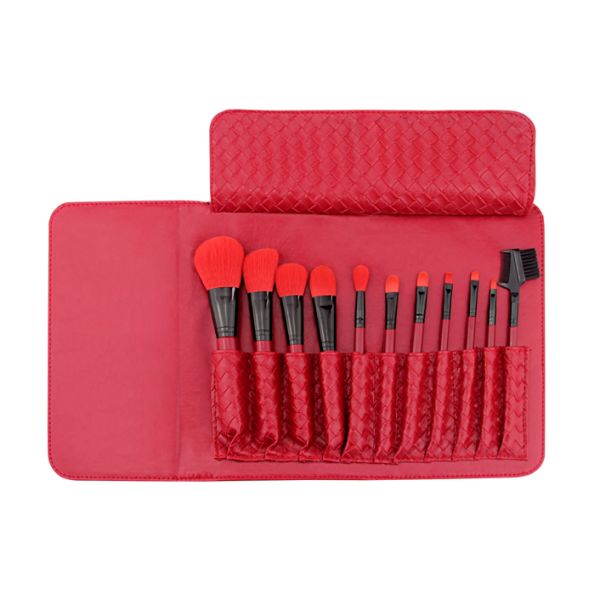 Tools Makeup Brush With Red Nylon Hair And Black Aluminum Manufacturers