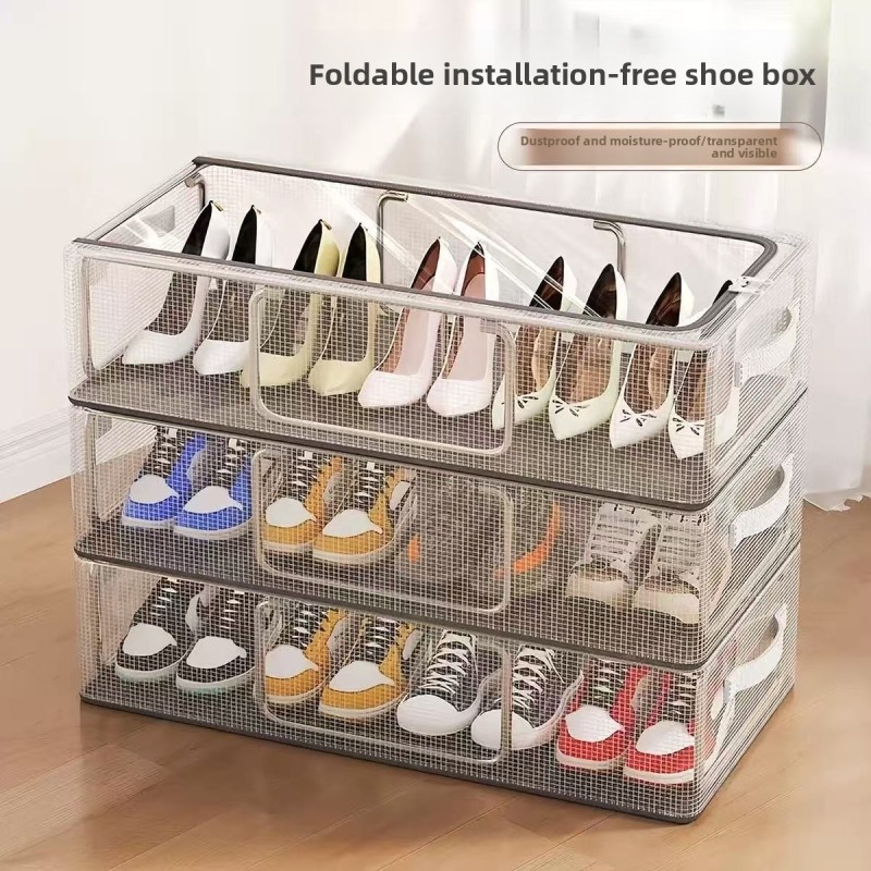 Factory Wholesale Plastic Foldable Transparent  Dustproof Shoe Storage Cabinet Portable Shoe Box for Home