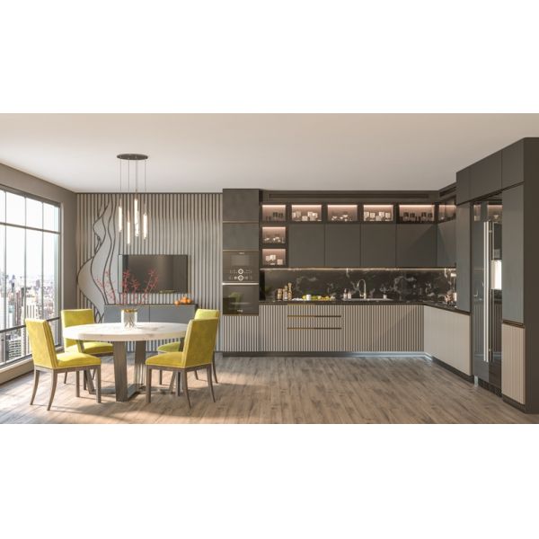 Melamine Board Carcase Glass Rustic Modern Style PVC Classic Design Kitchen Hanging Cabinets