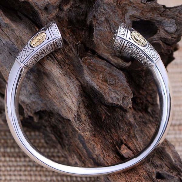 Retro Vintage Sterling Silver Cuff Bangel Bracelet Engraved Holy Mary(039477W)