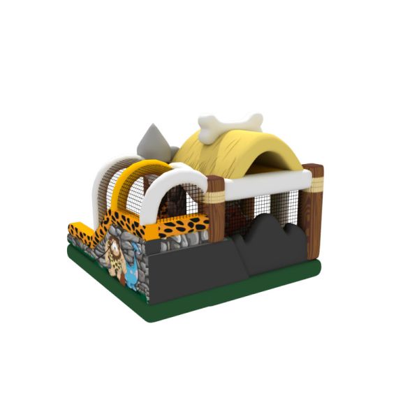 Дом прыжка темы человека и косточки кровати надувного замка нового коммерчески раздувного каменного века скача примитивный сползает комбинированное