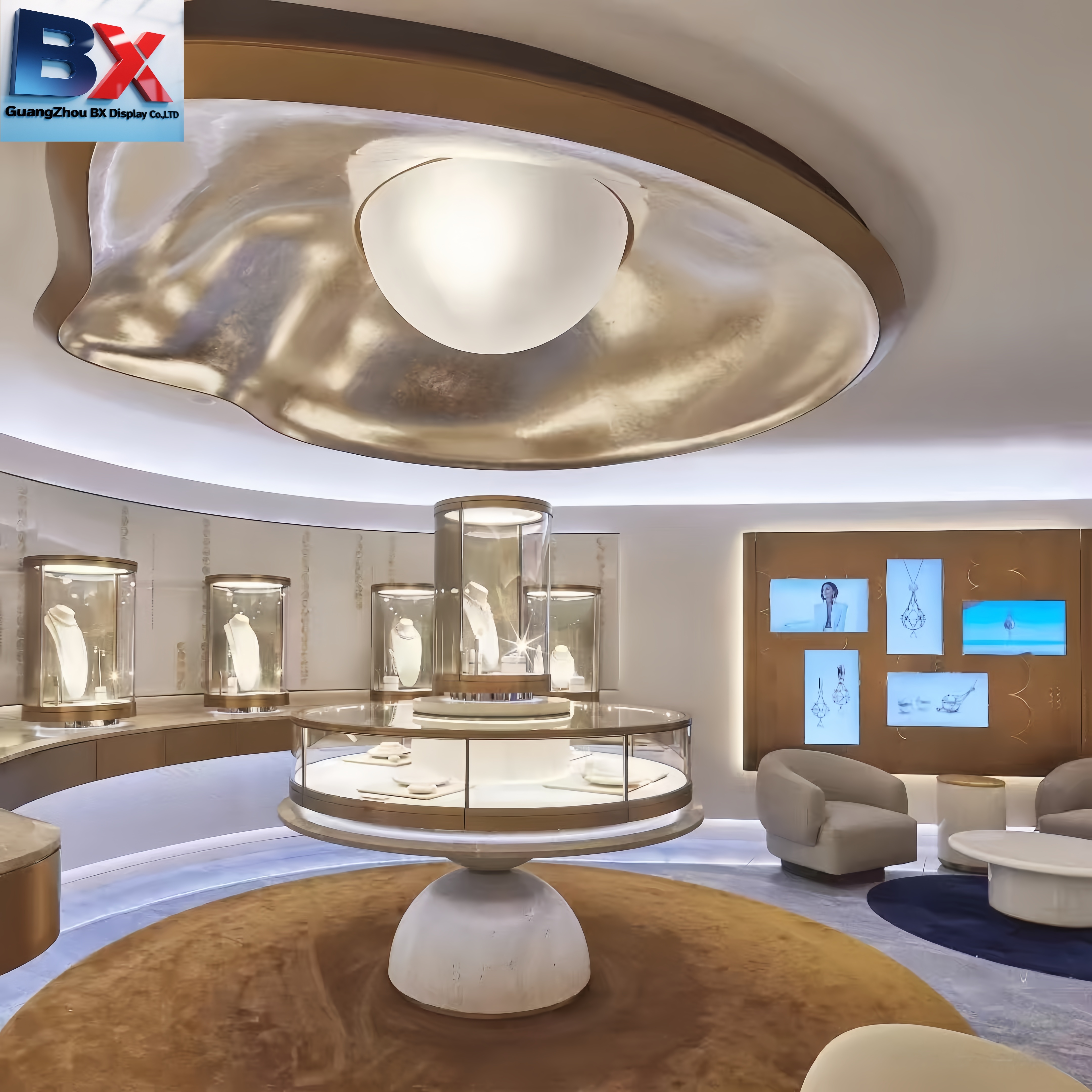 Luxury Custom Jewelry Glass LED Lighting Display Showcase Cabinet for Jewelry Shop Retail Store Interior Decoration