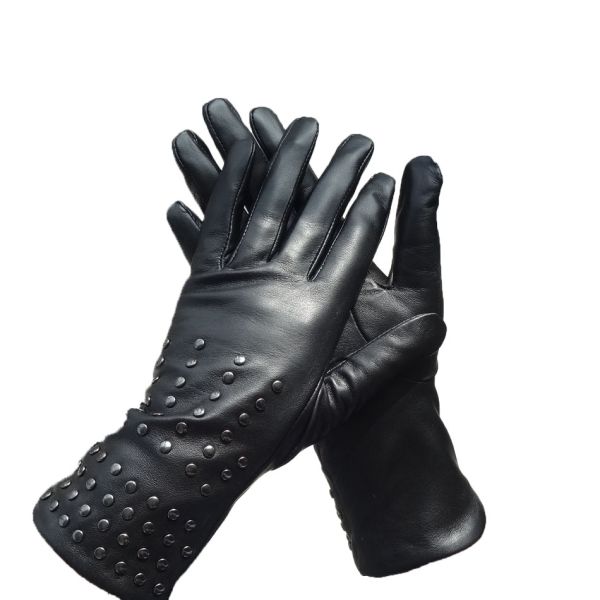 Plain Type Mens Soft Leather Gloves Machine Sewing Studded Leather Gloves