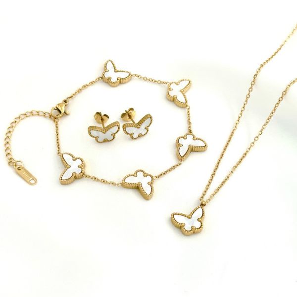 Stainless Steel Butterfly Necklace Earrings Bracelet Butterfly Jewelry Set For Women