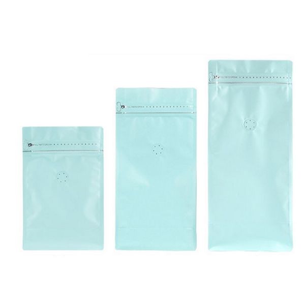 Eight-sided zipper bag flat bottom black aluminum foil k bags stand up pouches for air valve coffee bean wholesale