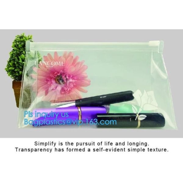 Zip lockk plastic waterproof bag for swimsuit, slider pvc packing bag for shampoo promotion, Zipper slider clear shopping