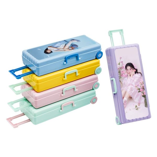 Blank Sublimation Pencil Case Upgraded Trolley Case Shape Double-Layer Desktop Pencil Storage Box
