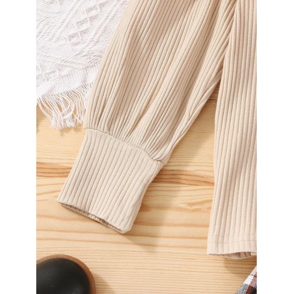 Children'S Outfit Sets Girls Plaid Skirt Suit Mid-High Collar Pullover Skirt Suit