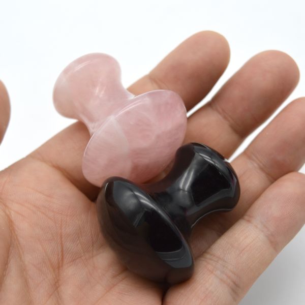 Natural Gemstone Stone Massage Kit 35*40mm Handmade Rose Quartz and Black Obsidian Mushroom Shaped Stones for Healing