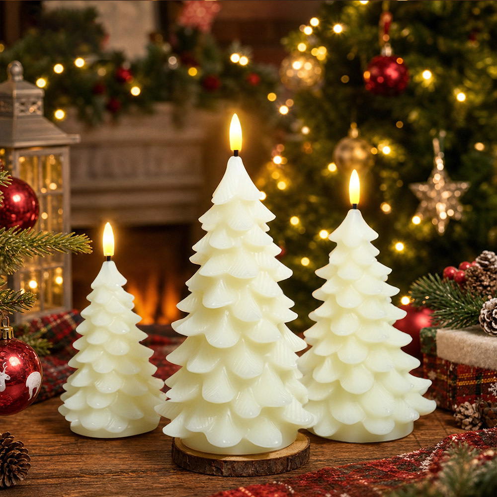 Real Wax Christmas Tree LED Candle with Timer Function and Flickering Flame