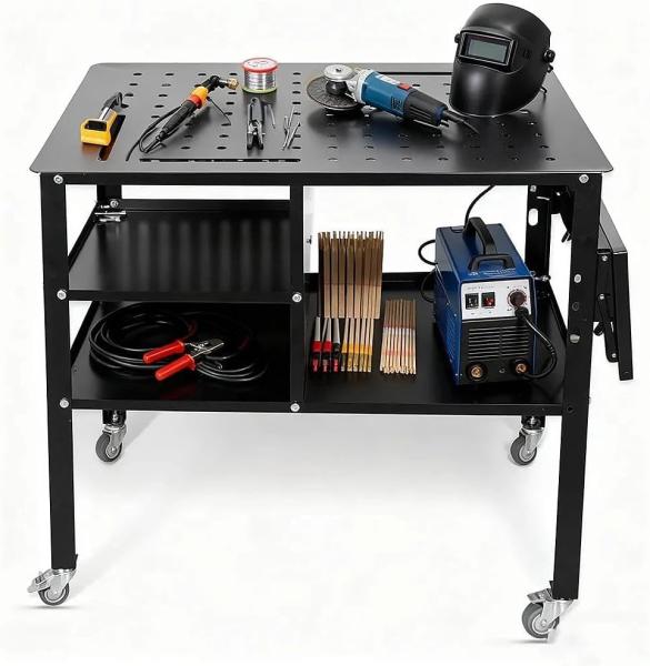 Mobile Welding Workbench 120LBS High Carbon Steel Anti-Rust Lock Wheels 5/8 Tool & Back Hook Holes