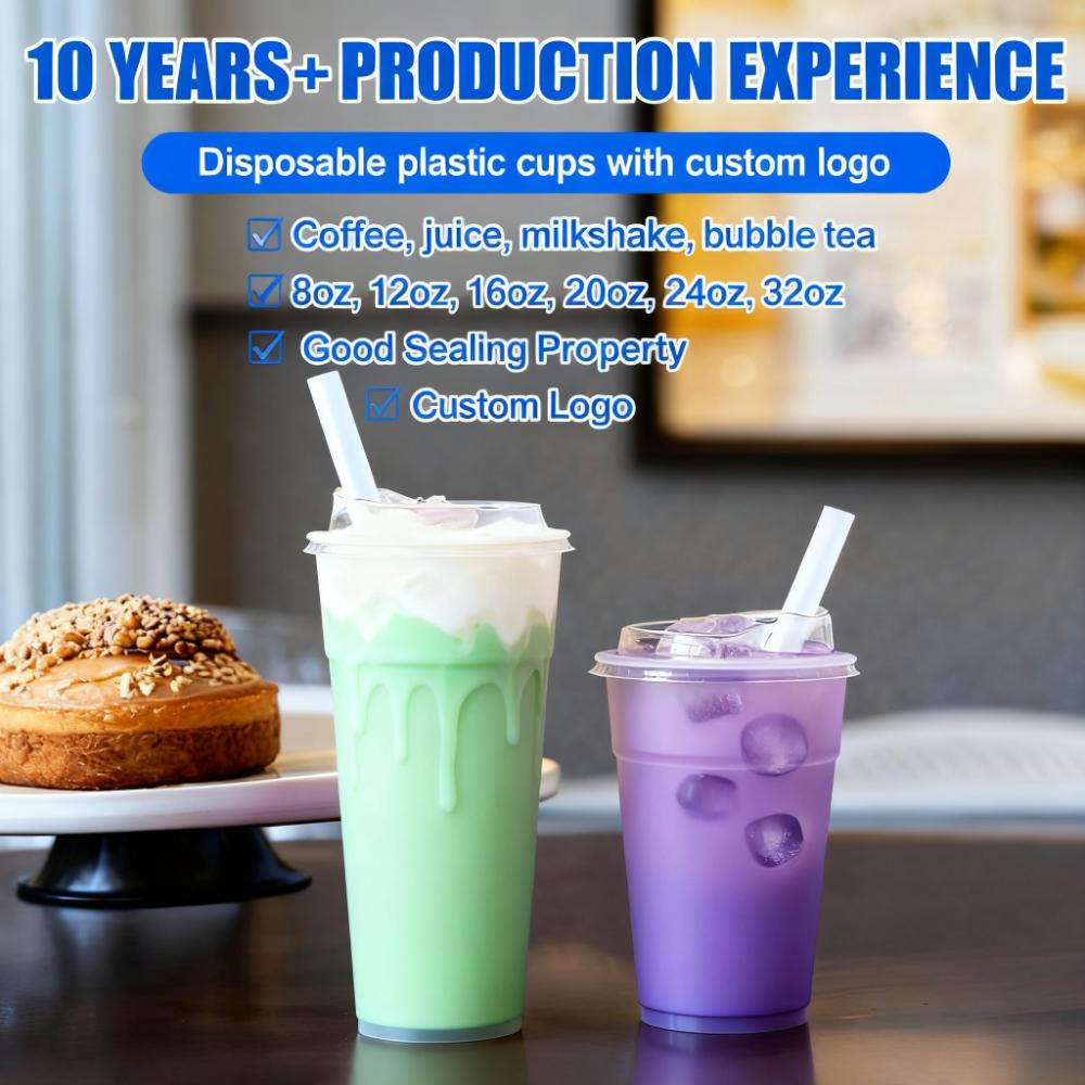 Single Wall Ice Cream PET Cups Wholesale Disposable Milk Tea Shop Plastic Cups for Juice