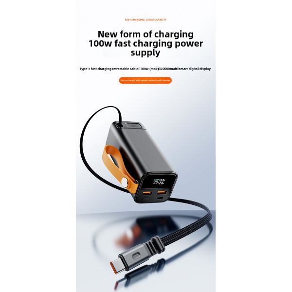 20000mAh /100W Power Bank with Portable Handle Retractable Cable LED Display Featuring Li-Polymer Battery