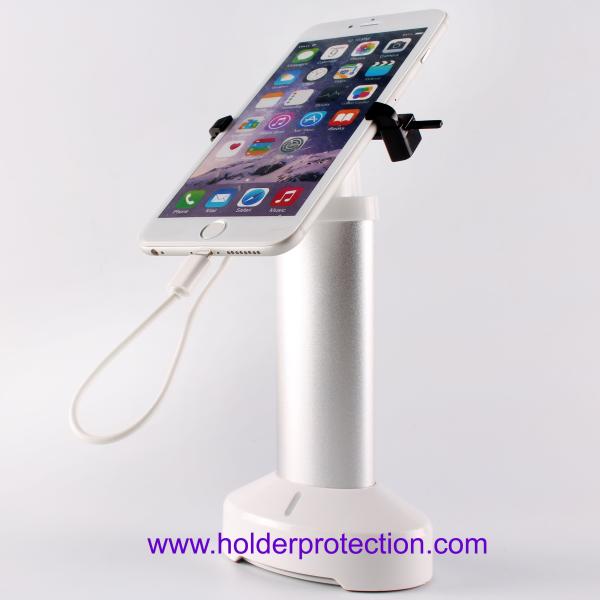 COMER security anti-theft mobile phone cable locking gripper stands with alarm and charging function