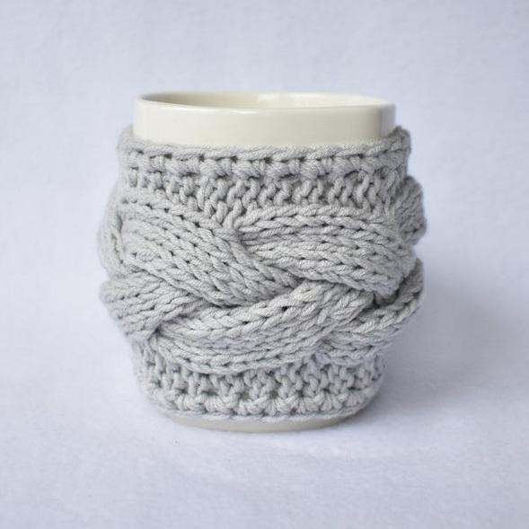 Y-Z Comfy Grey Mug Cozy Drinkware Tea Cup Knit Cable Warmer Removable Birthday Gift Mug Sweater