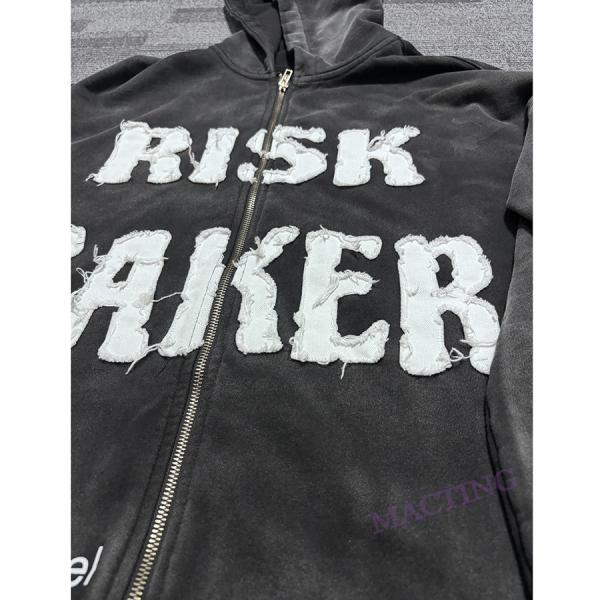 Custom Distressed Patch Embroidery Vintage Applique Men's Cropped Stone Acid Washed Hoodie