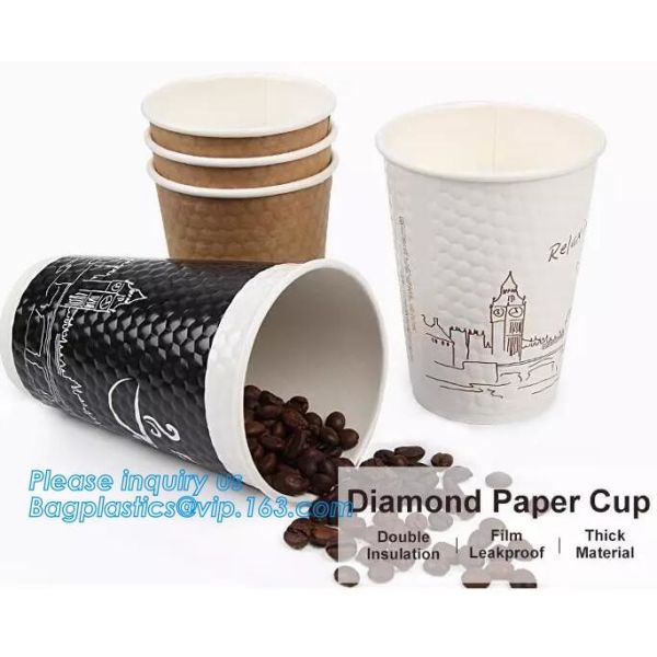 Diamon paper cup, double insulation, film leakproof, thick material,Thick hot drink paper cup 12oz with handle and Doubl