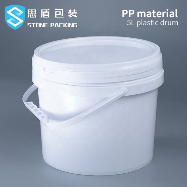 Dia 222mm PP White 5l Chemical Round Plastic Containers 360g