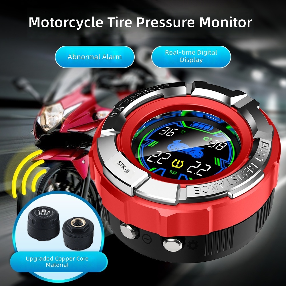 Motorcycle TPMS Tire Pressure Monitoring System LCD Display with External Sensors Real Time Tire Pressure Temperature Monitor
