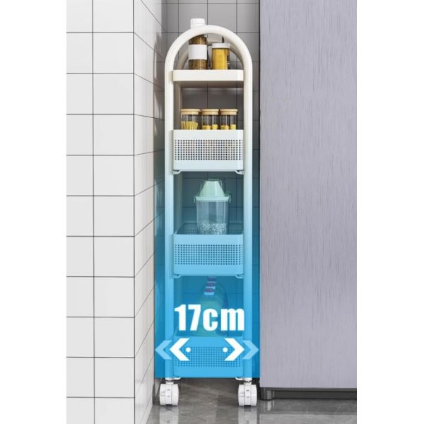 4 Layers Slim Kitchen Trolley Carbon Steel Spray Painted Trolley Modern Simple