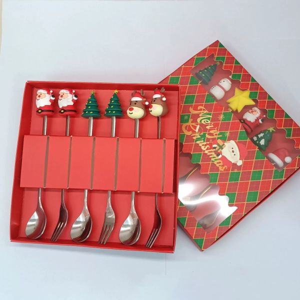 Custom Long-Handle Silicone Christmas Spoon & Fork Set – Food-Grade Silicone + 304 Stainless Steel | Holiday Cartoon Cutlery for Kids & Adults