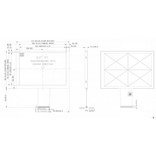 5.0 дюймовый цветный TFT LCD дисплей 50 пин 24 бит параллельный RGB интерфейс