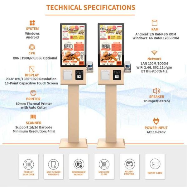 Elegant And Smart Design Rfid NFC Reader with and Contactless Payment Systems Self Ordering Kiosk Machine