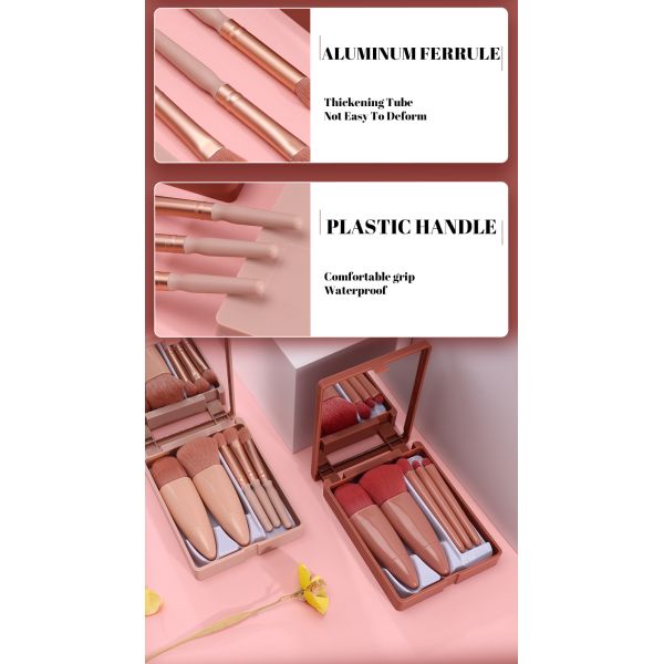 5 шт. для путешествий Макияжный щетка на короткую ручку Косметические аксессуары со зеркалом