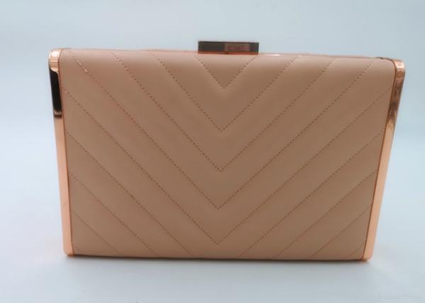Elegant Quilted Metallic Clutch Bag , Faux Leather Rose Gold Chain Hand Clutch Purse