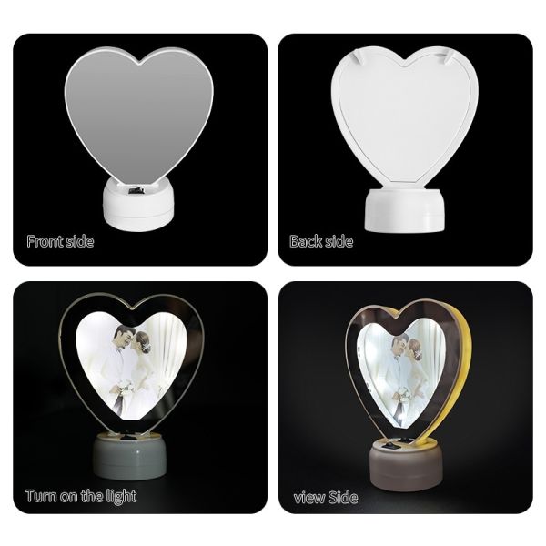 Heart Shape Magic Mirror Sublimation Blank Photo Frame Custom Led Magic Mirror Photo Frame
