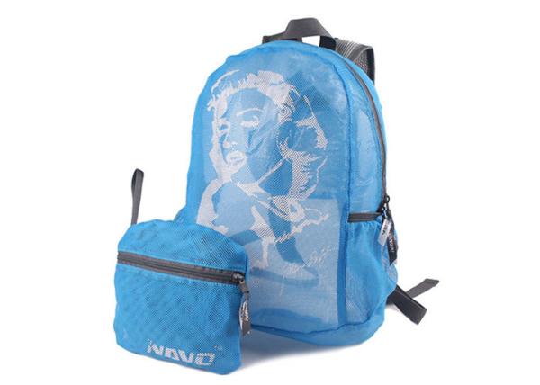 Collapsible Light Blue Mesh Backpack Polyester Rucksack For Hiking