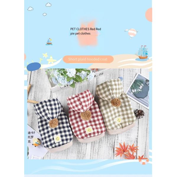 Keep Warm Dog Pet Short Plaid Hooded Coat Thickened Custom Logos Pet Clothing